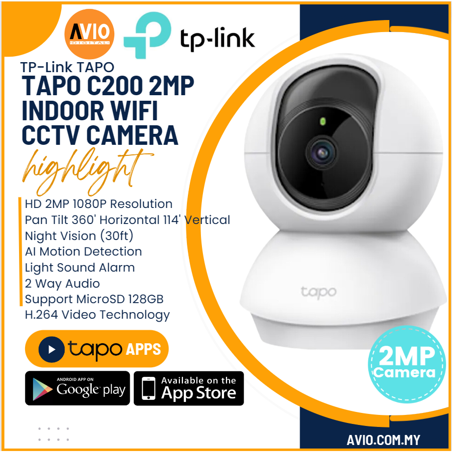 TP-LINK Tplink Wifi ไร้สาย 2MP มอเตอร์ PT Night Vision IP เครือข่ายกล้องวงจรปิด Mic Tapo C200