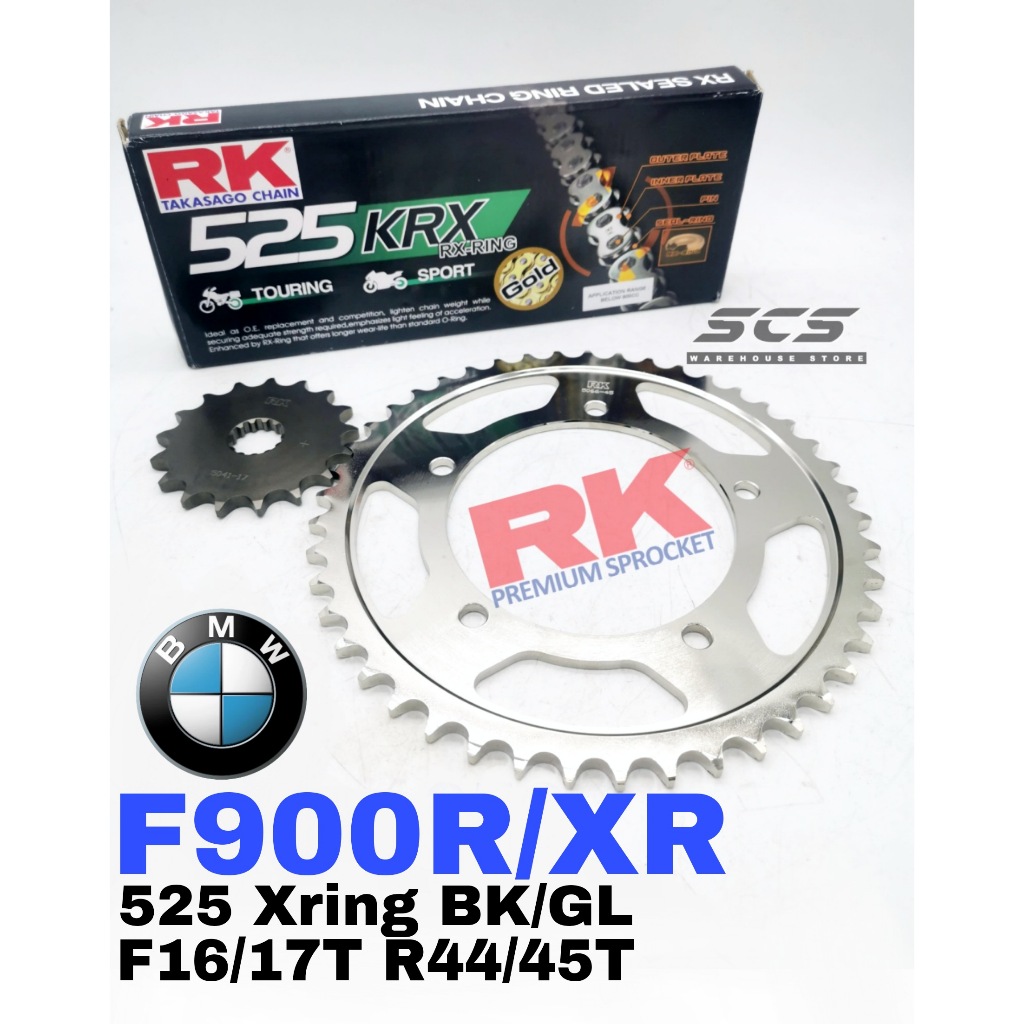 RK ชุดเฟือง BMW F900R F900XR ใหม่ GB KRX X-Ring สีดําทองโซ่ Rantai Xring 525 900XR 900R เกียร์อุปกรณ
