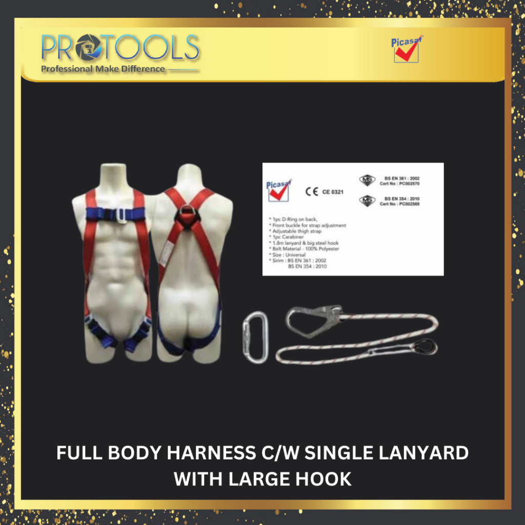 Picasaf Full Body Safety Harness & เชือกเส้นเล็กเดี่ยวพร้อม Shock Absorbing/PROTOOLS SAFETY BELT FUL