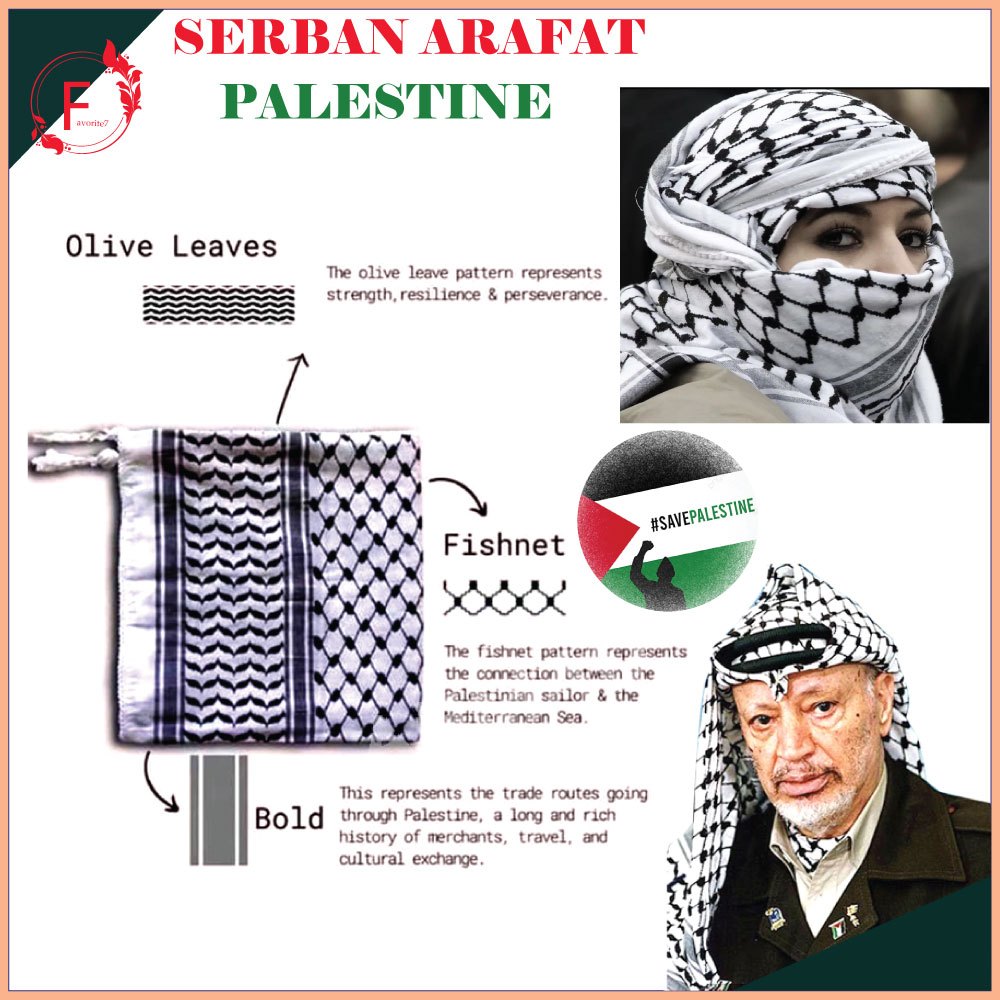 The KEFFIYEH PALESTINIAN BLACK-WHITE (SHIMAGH / SERBAN ARAFAT) - ผ้าพันคอแบบดั้งเดิมจาก Palestine) - ขนาด 50"x50"