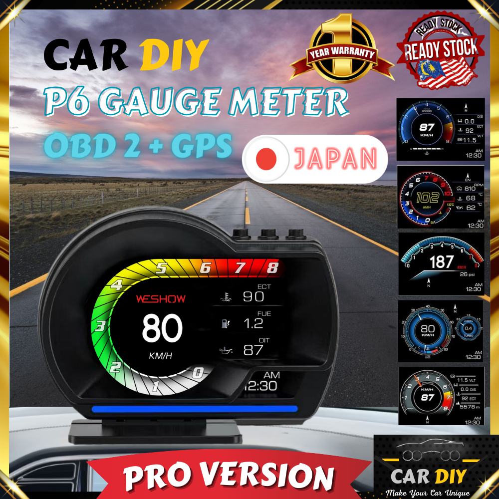 PRO Version!! ️ P6 OBD OBD2 OTP Gauge Meter GPS Digital Scanner Alarm Speed Gauge จอแสดงผล Hud น้ําอ