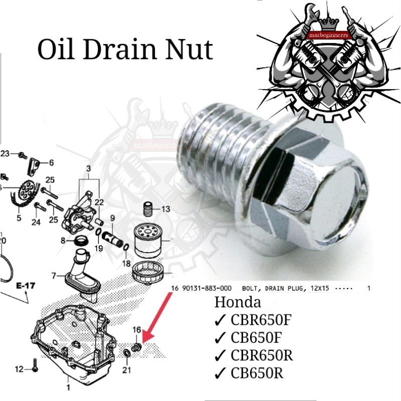 ปลั๊กน้ํามันท่อระบายน้ํา Honda Stiru เครื่องซักผ้า Miyak Hitam CBR650F CB650F CBR650R CB650R 90131-8