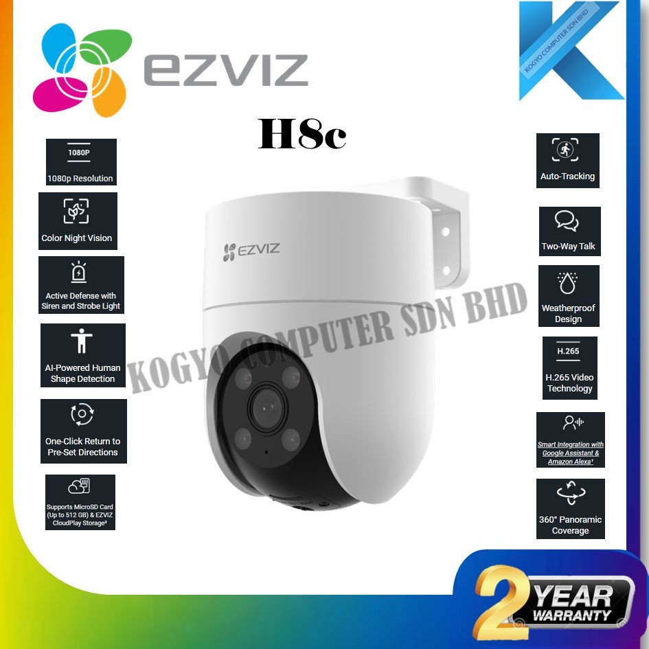 EZVIZ H8c 1080P / H8c 2K 4MP WiFi กลางแจ้ง PT กล้องกลางแจ้งสมาร์ทสี Night Vision
