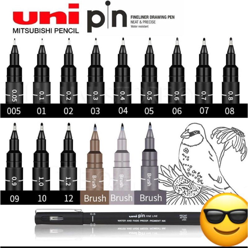 Uni Pin Technical Fine Line Drawing Pen แปรงวาดภาพเม็ดสีไลเนอร์ 0.03-1.2 มม.😘😘