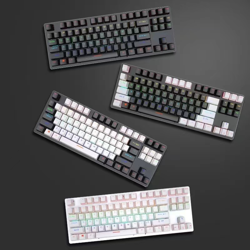 87 คีย์คีย์บอร์ดแบบกลไกจริง Leaven K550 TKL 80% คีย์บอร์ดเกมผสมสี Keycap Blue Switch 87Keys RGB Back