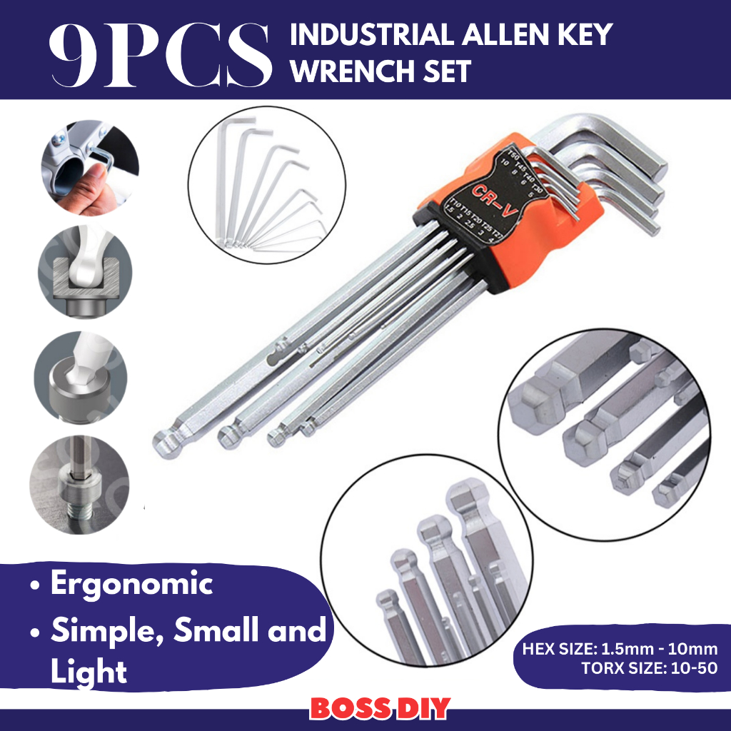 BALL POINT 9PCS HEX ALLEN KEY SET / HEXAGON ALLEN KEY / ALLEN KEY