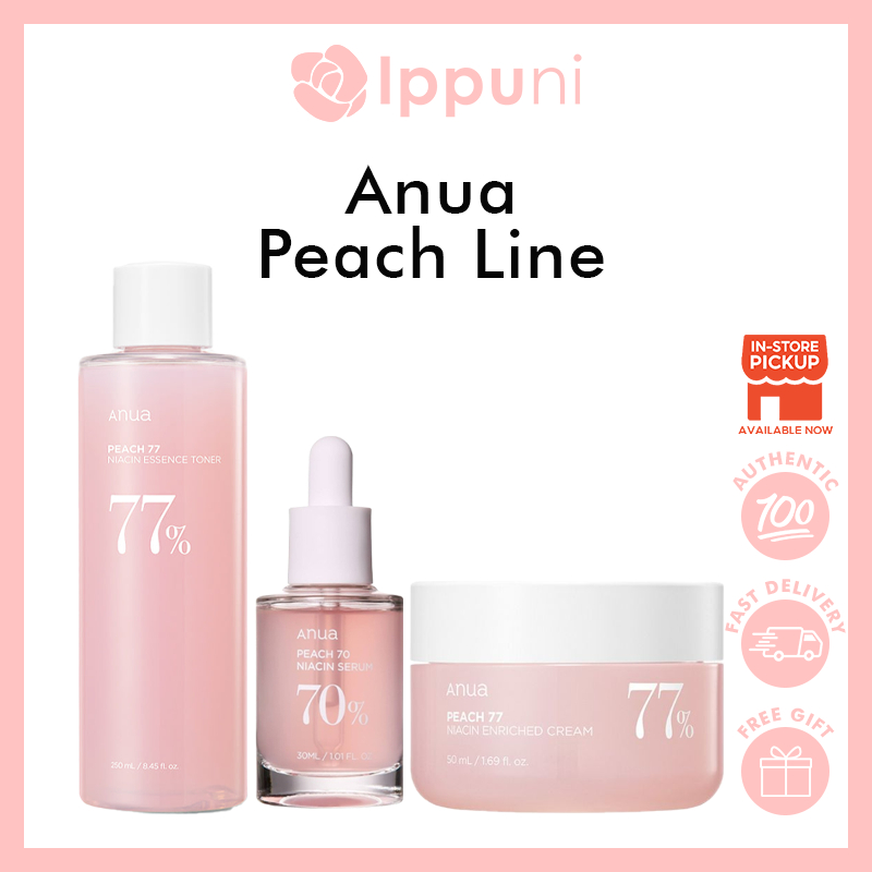 Anua Peach 70 % Niacinamide Serum 30ml / Peach 77 Niacin Enriched Cream 50ml / Peach 77 Niacin Essence Toner 250ml
