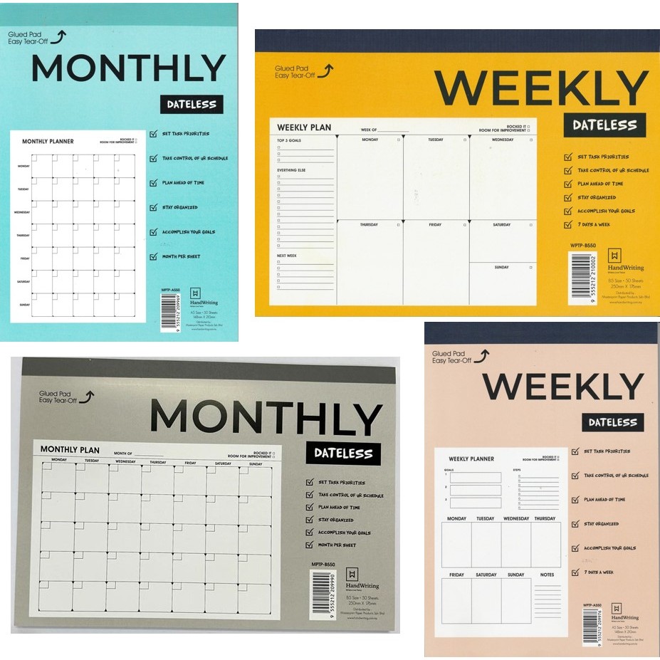 Dateless Dairy Planner A5 / B5 Weekly / รายเดือน Dateless Planner Pad Task Notebook ตารางเวลาผู้บริห
