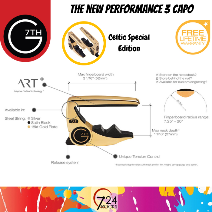G7th Capo G7th Performance 3 กีตาร์ Capo Celtic รุ่นพิเศษ G7th Performance 3 สายเหล็กกีตาร์ Capo Chr