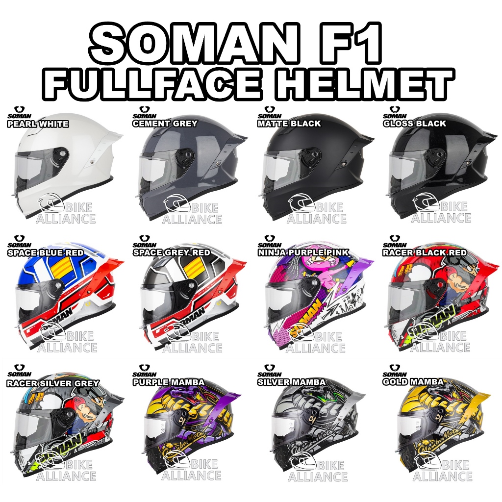 SOMAN F1 FULLFACE HELMET FULL FACE INNER VISOR QUICK RELEASE BUCKLE EQRS DOT & CCC CERTIFIED