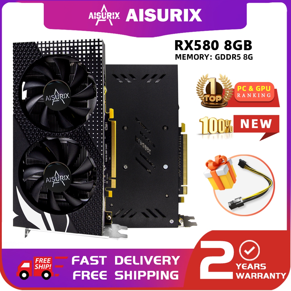 Aisurix RX580 8GB ยี่ห้อใหม่กราฟิกการ์ด AMD Radeon คอมพิวเตอร์ GPU การ์ดสําหรับเล่นเกมทํางาน Office