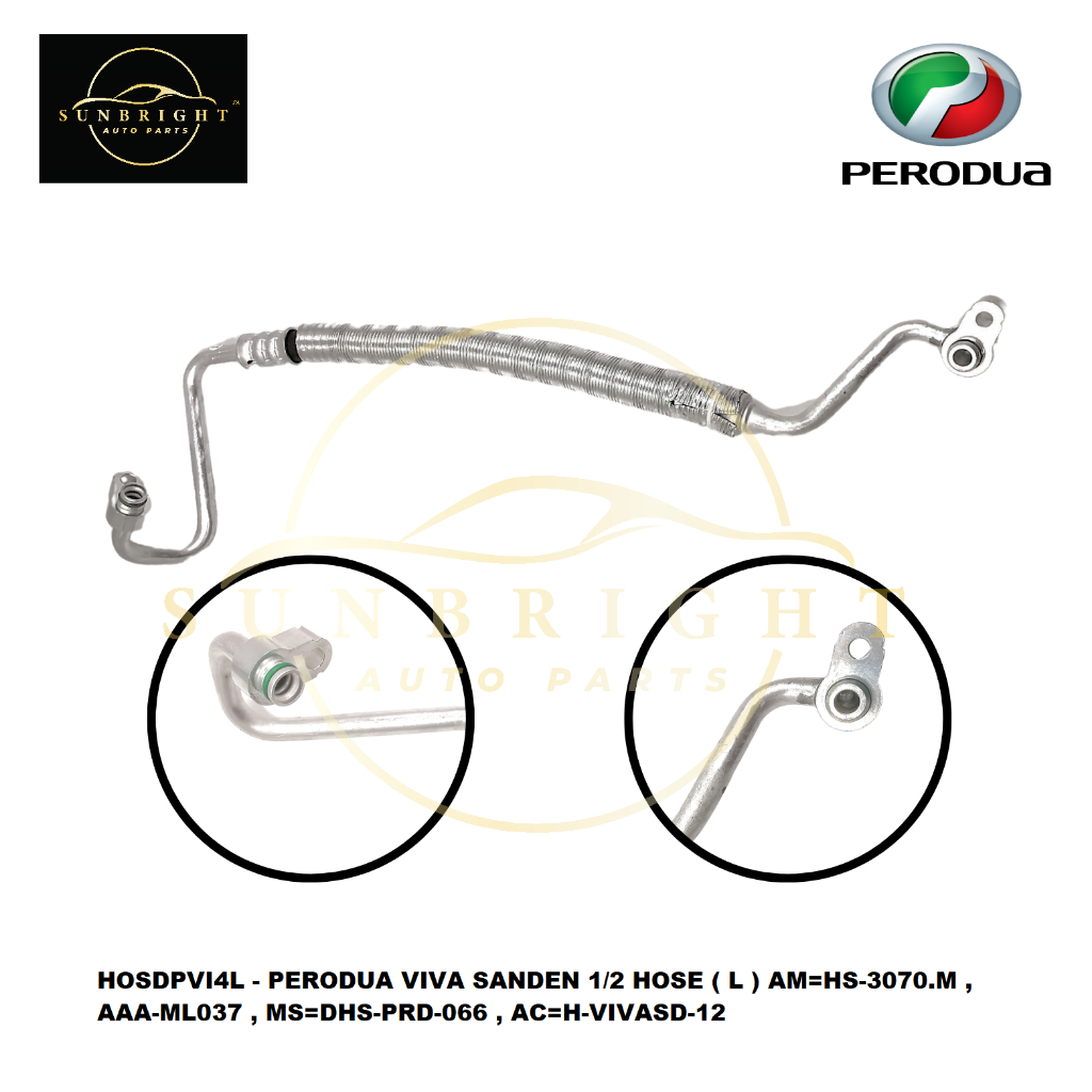 PERODUA VIVA SANDEN 1/2 HOSE ( L ) AM=HS-3070.M , AAA-ML037 , MS=DHS-PRD-066 , AC=H-VIVASD-12