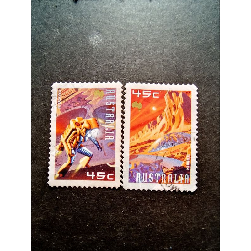 AK34 2000 space mars stamp self กาวชุดแสตมป์ครบ 2v ใช้แล้ว