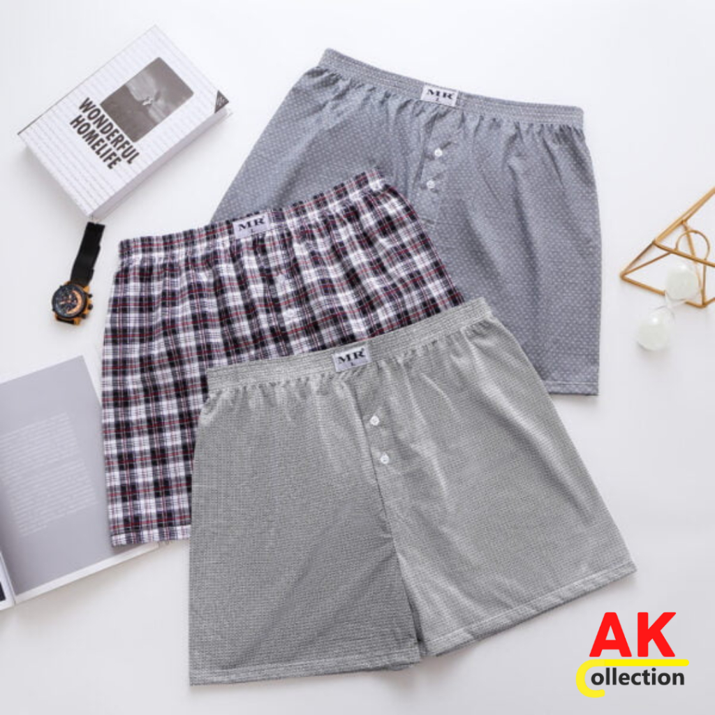 Boxer Lelaki Men QSTAR Checkered Breathable Seluar Dalam Butang Peninju Short Lingerie Brief Trunk S