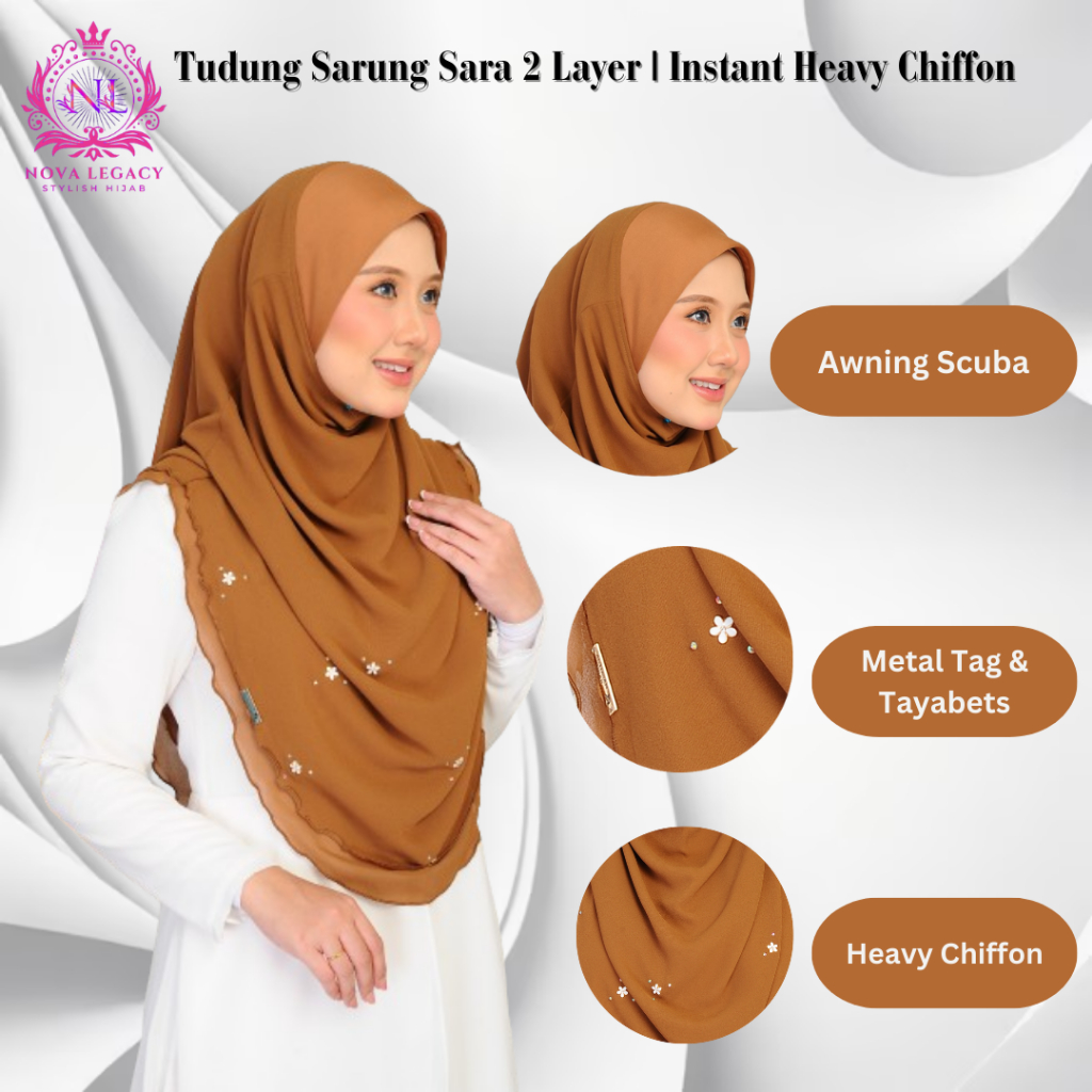 Tudung Sarung Sara 2 ชั้น Instant Heavy Chiffon