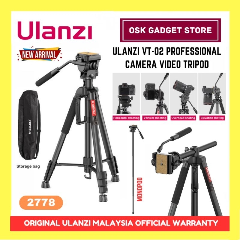 Ulanzi VT-02 ขาตั้งกล้องวิดีโอกล้องมืออาชีพพร้อมขาตั้งกล้องหัวของเหลววิดีโอ/โหมด Monopod ขาตั้งกล้อง