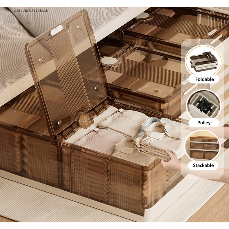 EE HOME กล่องเก็บของแบบพับได้มีล้อ UnderBed กล่องเก็บของความจุขนาดใหญ่ที่เก็บเสื้อผ้า - SBOX01