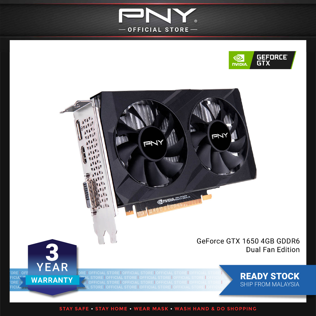 Pny GeForce GTX 1650 พัดลมคู่ 4GB GDDR6