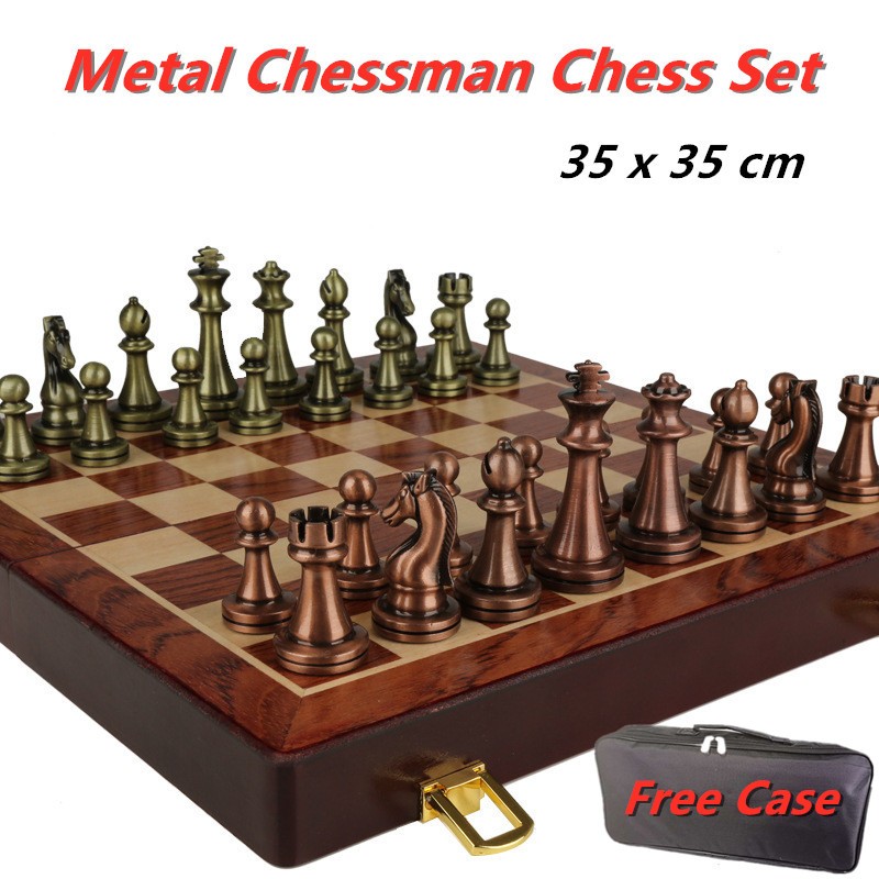 Metal Chessman International VIP Chess Set Walnut Chess Board 35 x 35cm