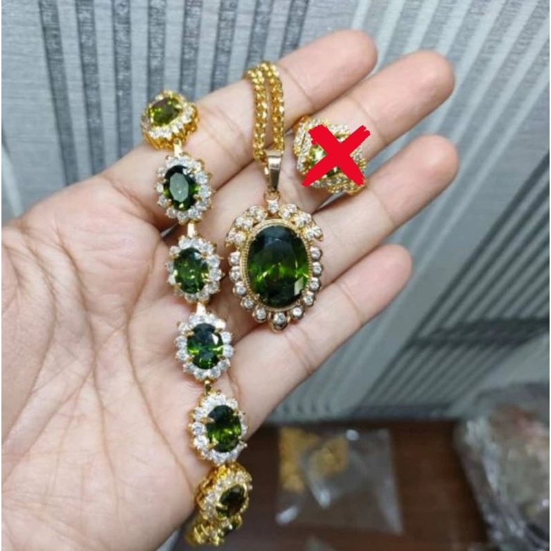 HIJAU SET 2 IN 1 LIGHT GREEN STONE GOLD SADUR 24K