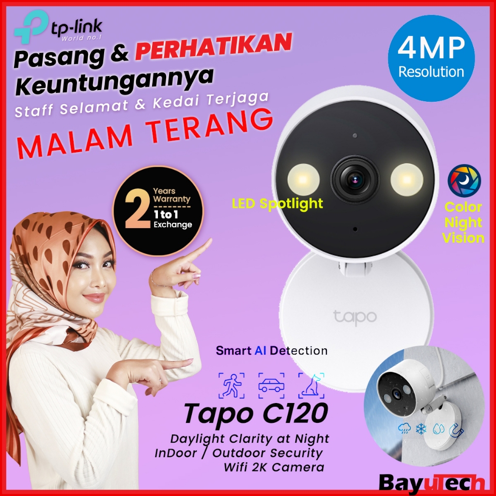 TP-Link Tapo C100 1080P / TC60 1080P / C110 (3MP) C120 4MP Full HD Wireless WiFi สมาร์ทการเฝ้าระวังค