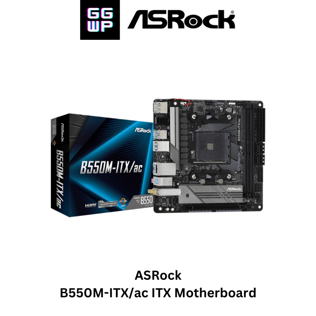 เมนบอร์ด ASRock B550M-ITX/ac Mini ITX - รองรับโปรเซสเซอร์ AMD RyzenTM 3000, 4000 G-Series และ 5000 S