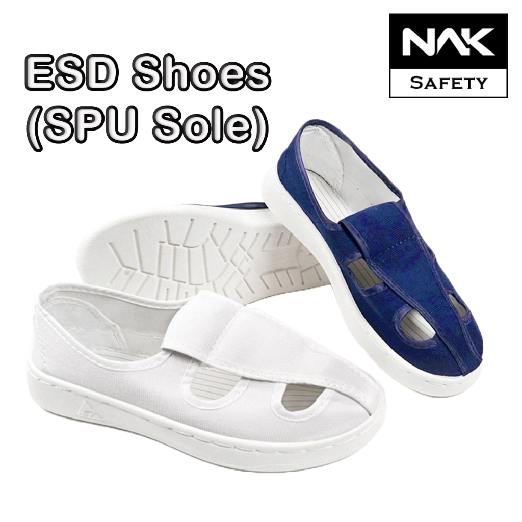 [NAK] รองเท้า ESD รองเท้าป้องกันไฟฟ้าสถิตย์ Cleanroom SPU พื้นหนา สี่รูตา Kasut ESD SPU Tebal Selesa