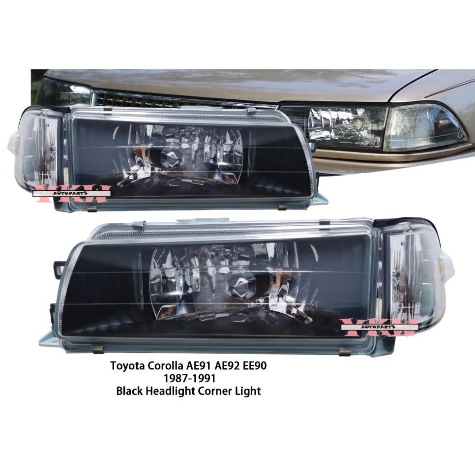 1 ชุด 4 ชิ้น Toyota Corolla AE91 AE92 EE90 AE90 สีดําด้านหน้าไฟหน้าโคมไฟไฟโคมไฟโคมไฟขนาดใหญ่