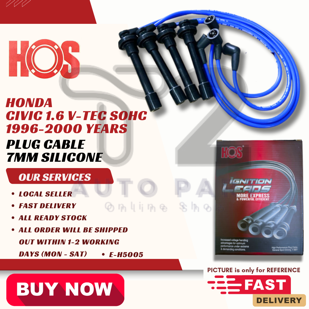 T2 PLUG CABLE HONDA CIVIC 1.6 V-TEC VTEC SOHC 1996 ถึง 2000 ปี 7 มม.ซิลิโคน 1 ชุด