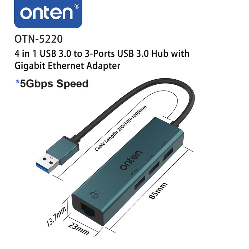 ONTEN USB 3.0 5 Gbps ถึง 3-PORT HUB พร้อม GIGABIT ETHERNET NETWORK LAN RJ45 ADAPTER 1000 Mbps OTN-52