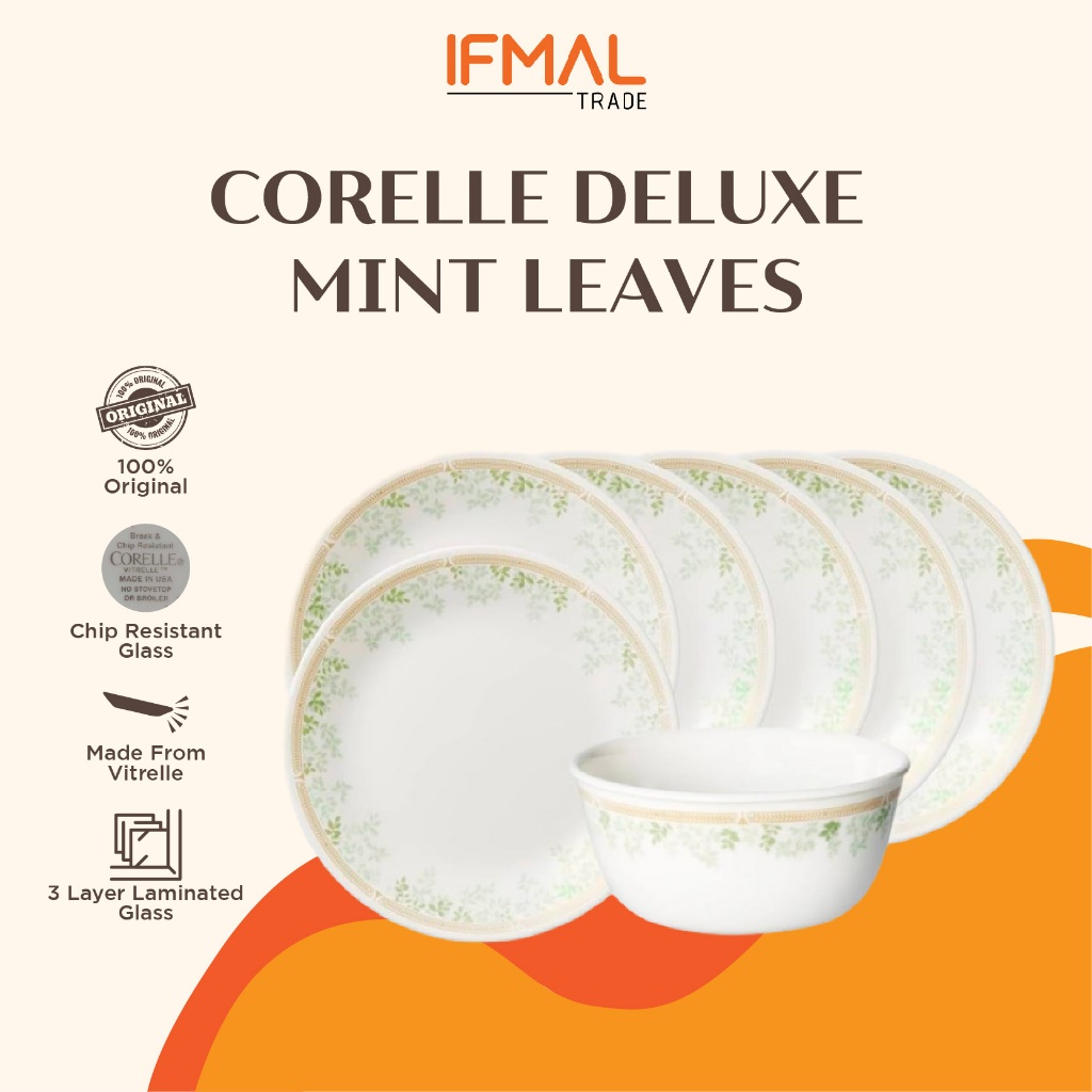 Corelle Loose Mint Leaves ( จานอาหารค ่ ํา/ จานซุป 21cm/ Medium Bowl/ ชามก ๋ วยเตี ๋ ยว/ เสิร ์ ฟจานชามซุป )