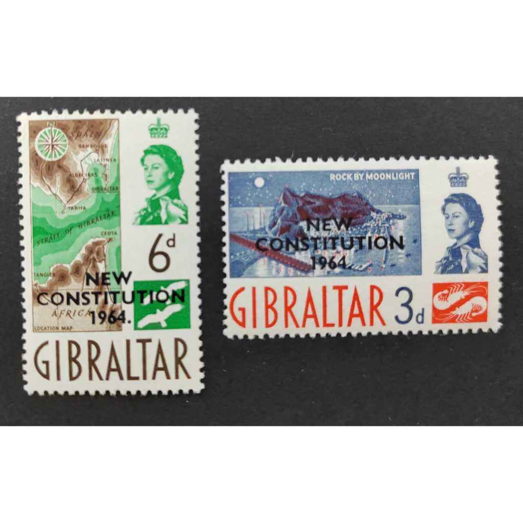 Gibraltar, 1964 Overprinted "NEW CONSTITUION 1964", MINT, COMPLETE SET, FOXING & HINGED