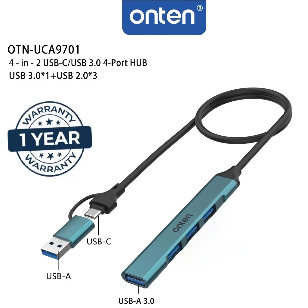 ONTEN 4 IN 2 USB C/USB 3.0 ถึง 5Gbps 4 พอร์ต HUB พร้อมสาย 1.6ft,4 พอร์ต USB-C USB Hub 3.0/2.0 OTN-UC