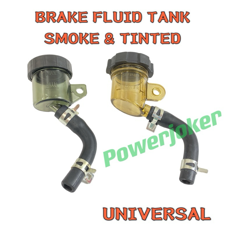( UNIVERSAL ) BRAKE FLUID TANK BREK OIL CUP CAP SMOKE TINTED & PIPE HOSE FRONT REAR / DEPAN BELAKANG