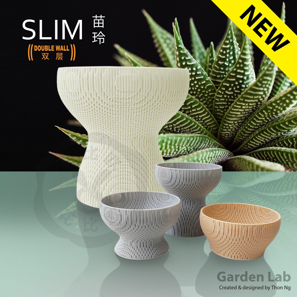 Garden lab (3DPrinted) Slim175-116(Ø17.5x11.6h cm) Slim苗v1, Cactus , Astrophytum , Lithops ฯลฯ หม้อเ