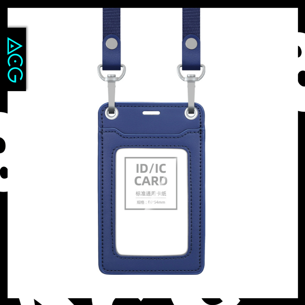 Id Card/IC Card Holder With Neck Lanyard - Real Leather Double Hooks Series