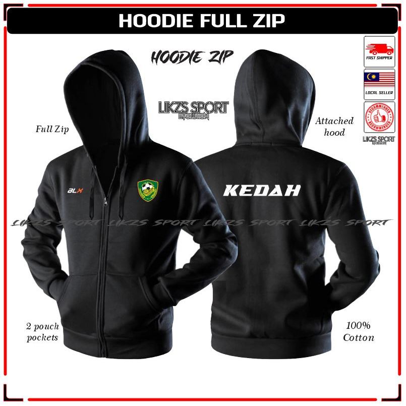 Kedah FC Hoodie Liga Football Futsal เสื้อกันหนาว Kain Tebal Warm Up Running Full-Zip Mens Hoodie