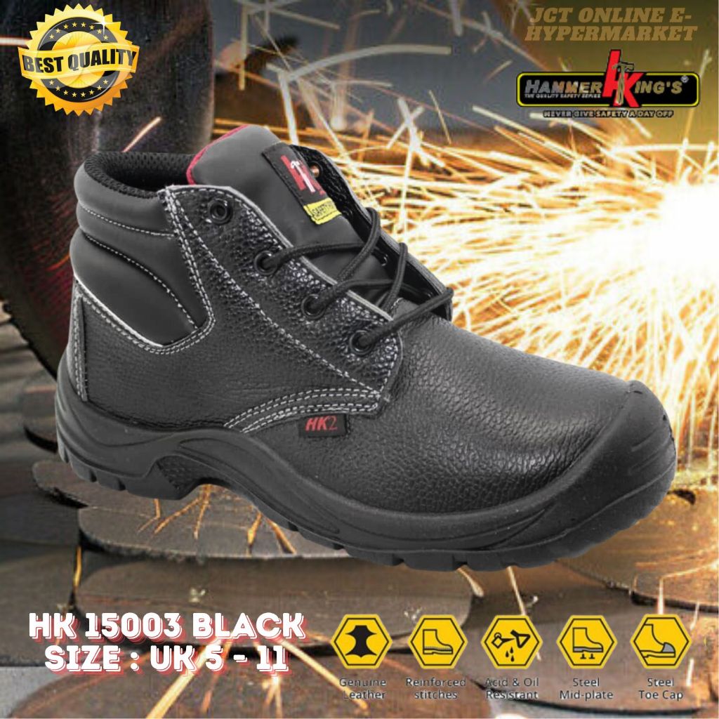 Hammer Kings HK2 รองเท้านิรภัย Steel Toe Cap Steel Midsole หนังรองเท้านิรภัย Anti-Slip HK 15003 BLK