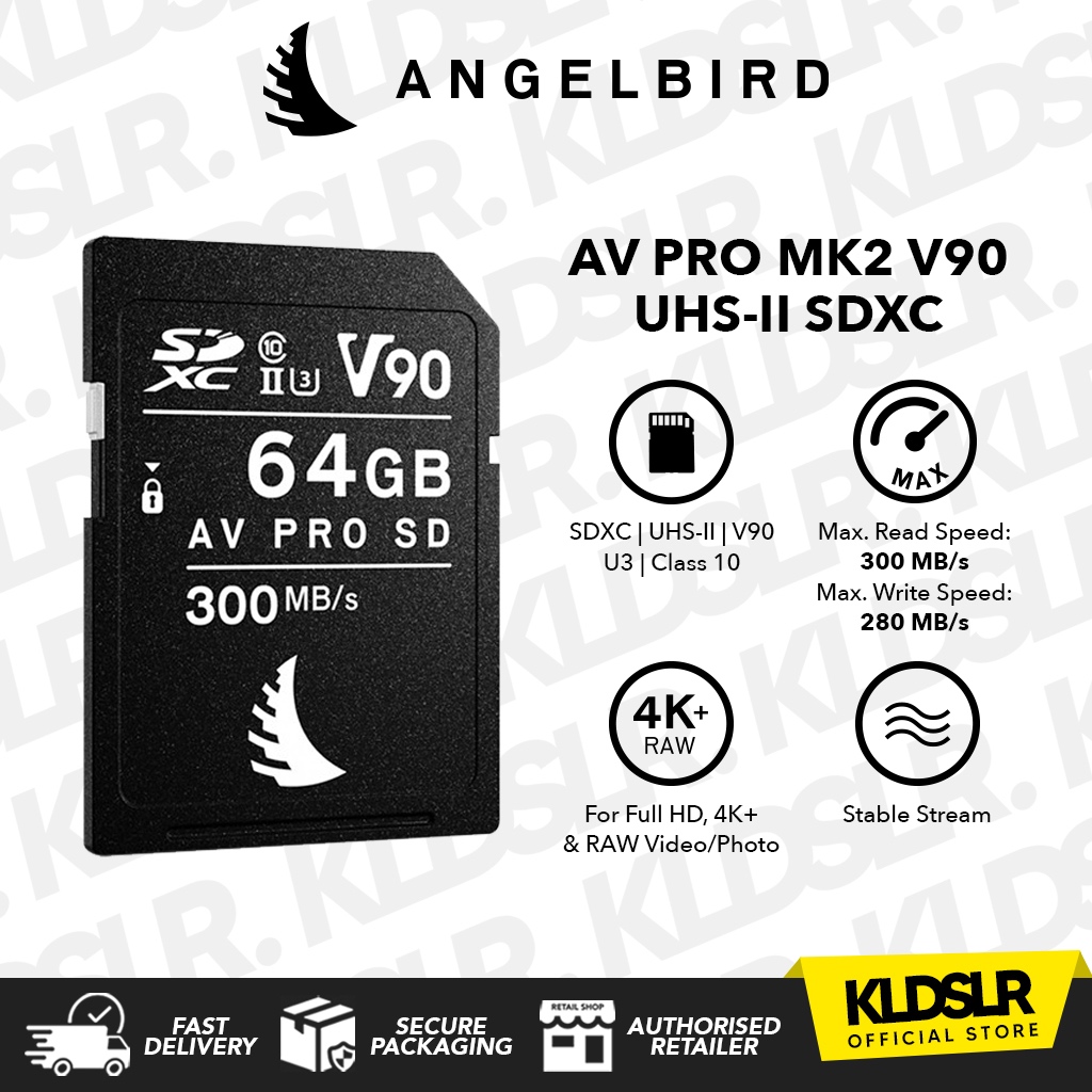 Angelbird 64GB / 128GB AV PRO MK2 V90 UHS-II SDXC การ์ดหน่วยความจํา