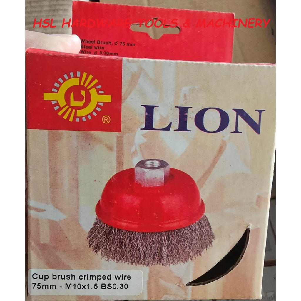 LION CUP BRUSH CRIMPED WIRE 75MM - M10 X 1.5 BS0.3