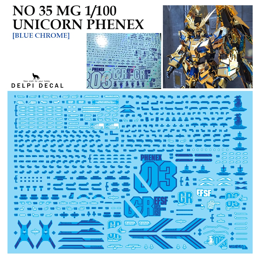 [DELPI Decal] 35 MG 1/100 PHENEX 03 UNICORN GUNDAM [BLUE BRONZE] WATER SLIDE DECAL