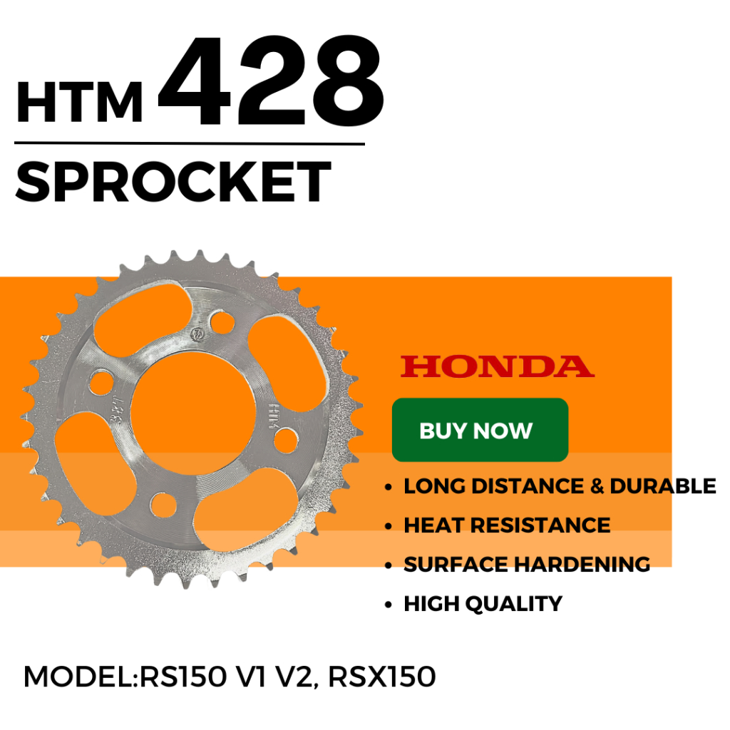 428 HTM REAR SPROCKET CHROME RS150 V1 V2 RSX150 RSX RSX HONDA REAR SPOCKET STEEL YB5L YTZ5S YTZ6V