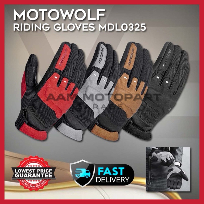 MOTOWOLF MDL0325 RIDING GLOVES BREATHABLE MOTORCY BLACK GREY RED BROWN SARUNG TANGAN MOTORSIKAL MOTOWOLF