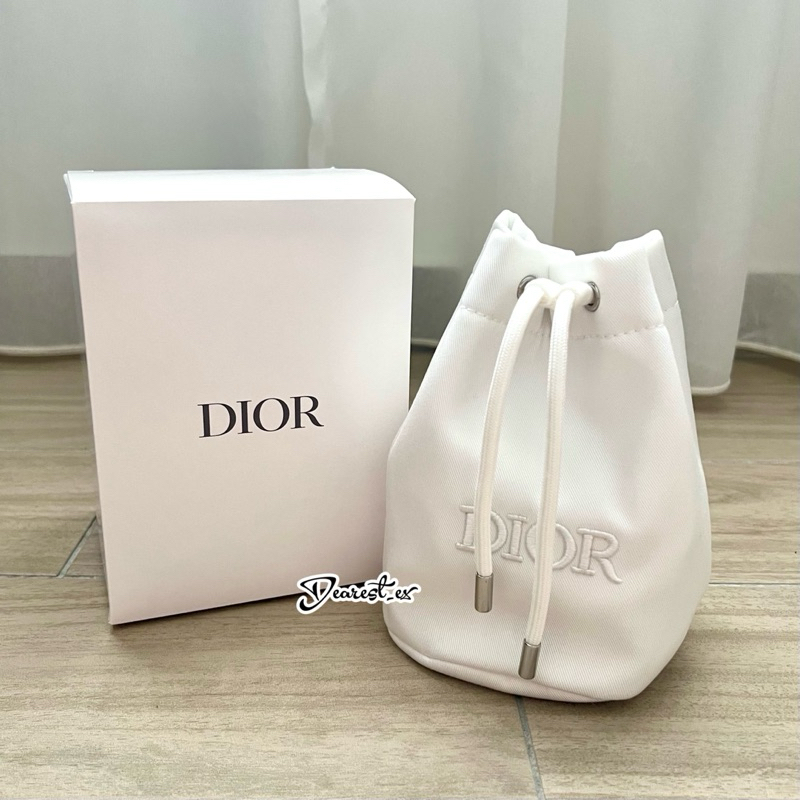 Cd_dior Snowy White Bucket Drawstring Makeup Toiletries Accessories Amenities Travel Pouch Bag