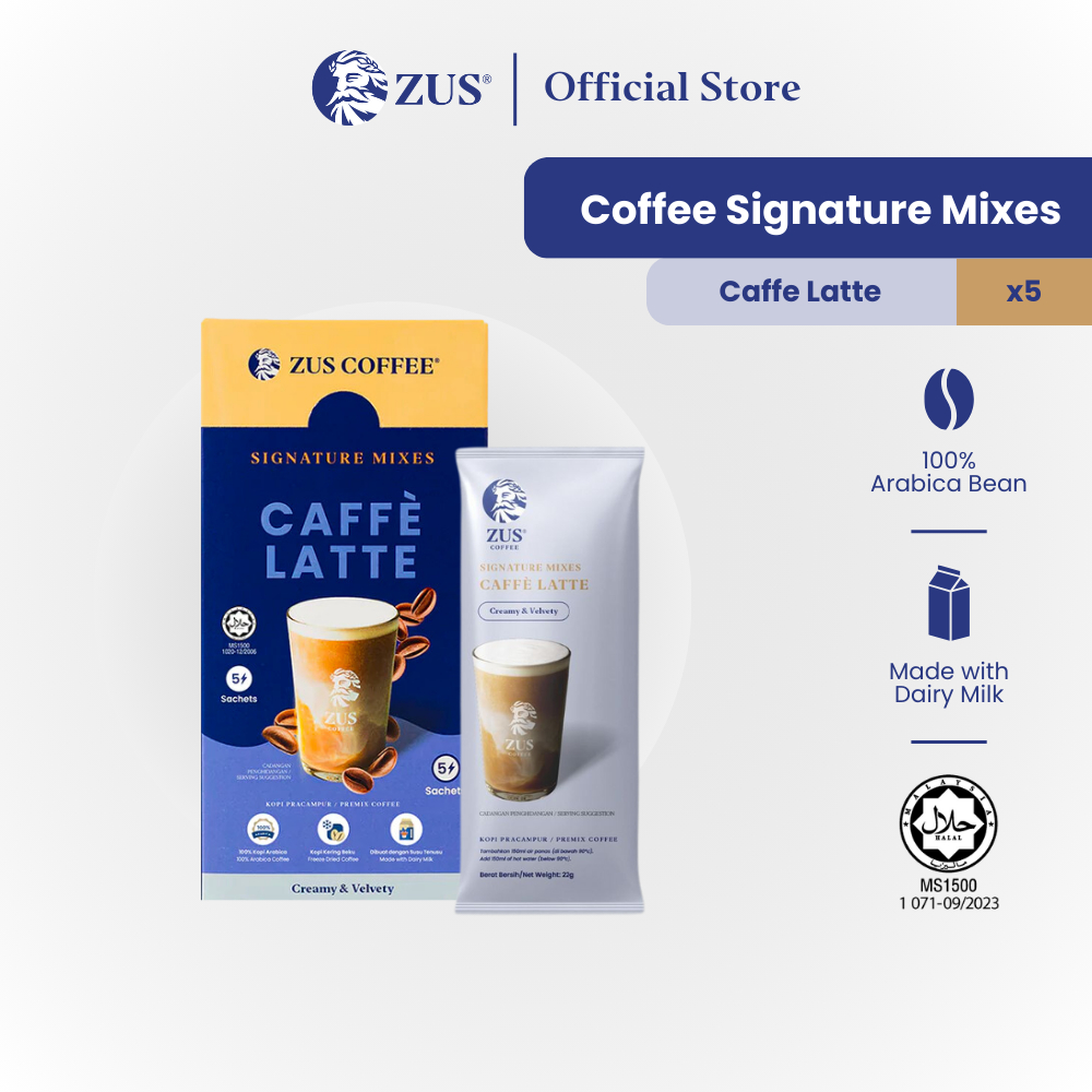 ZUS Signature Mixes Premium Instant Coffee - กาแฟลาเต้ - 5 แท่ง