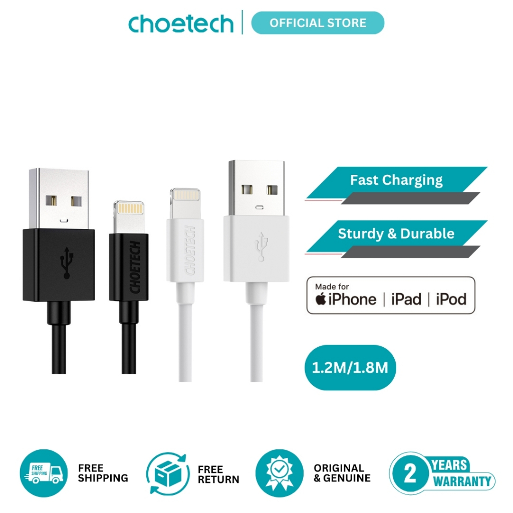 Choetech IP0026 IP0027 1.2 ม. 1.8 ม. MFI USB-A ถึง Lightening Cable