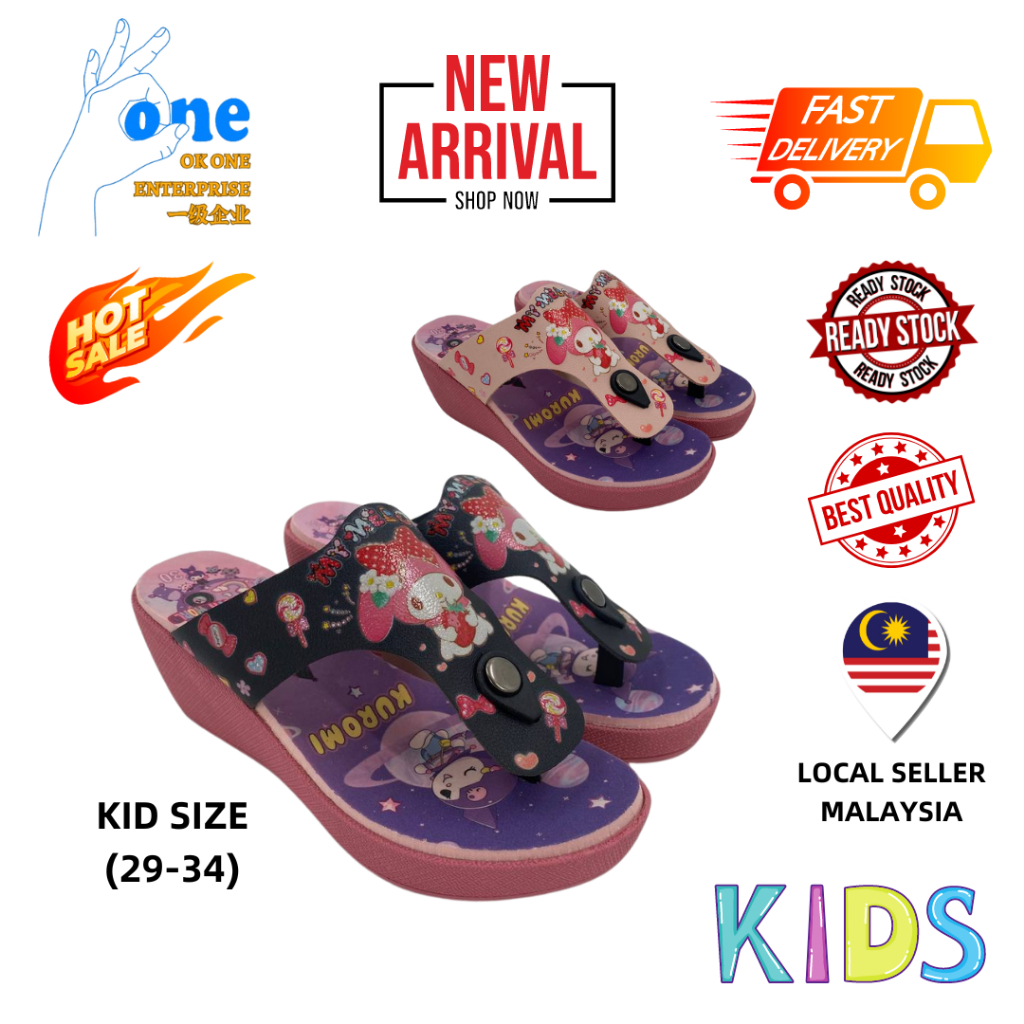 เด็กแฟชั่น KUROMI CARTOON DESIGN GIRLS CASUAL SANDALS 3-6 YRS OLD KASUT SELIPAR BUDAK PEREMPUAN 1512