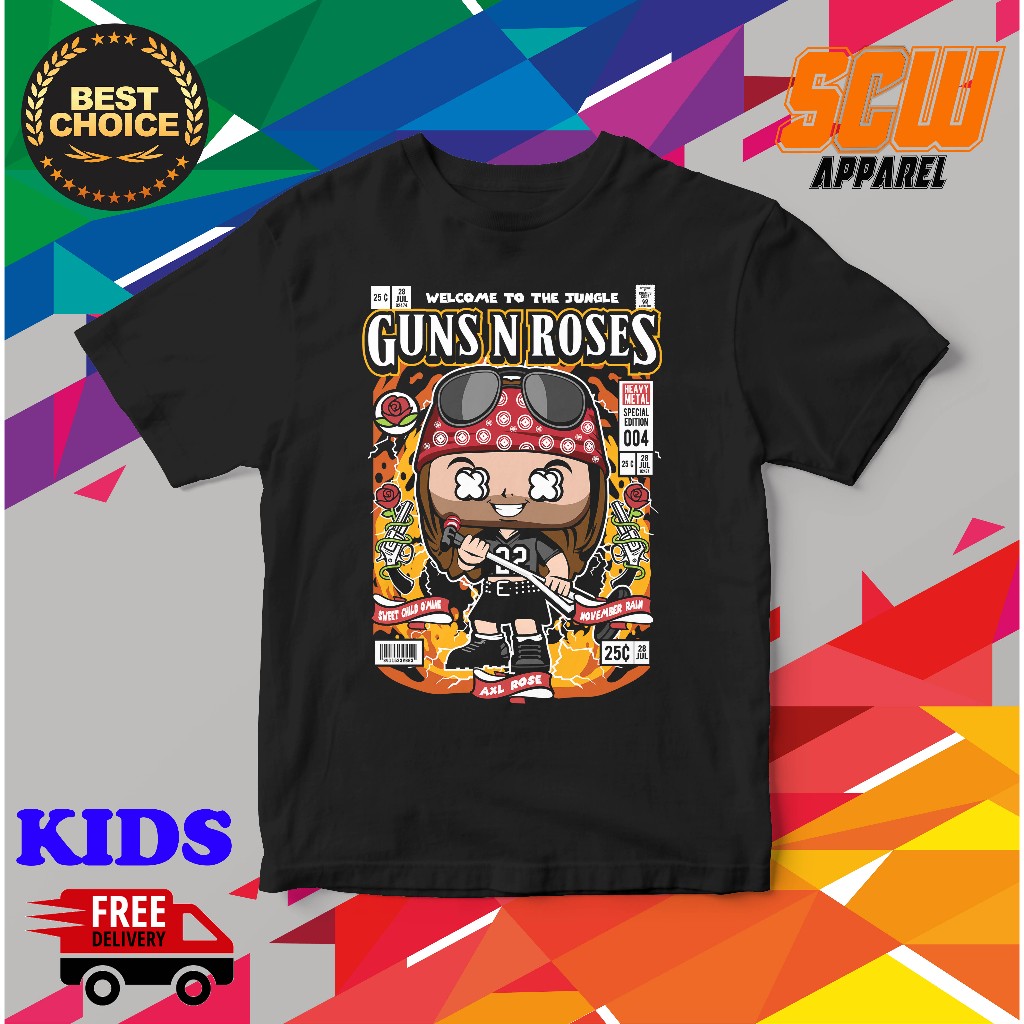 เด็กน่ารัก CARTOON AXL ROSE TSHIRT DESIGN ผ้าฝ้ายคุณภาพสูง