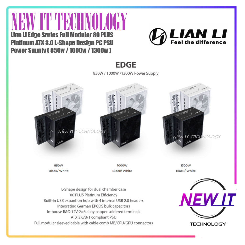 Lian Li Edge Series Full Modular 80 PLUS Platinum ATX 3.0 L-Shape Design PC PSU Power Supply ( 850w 