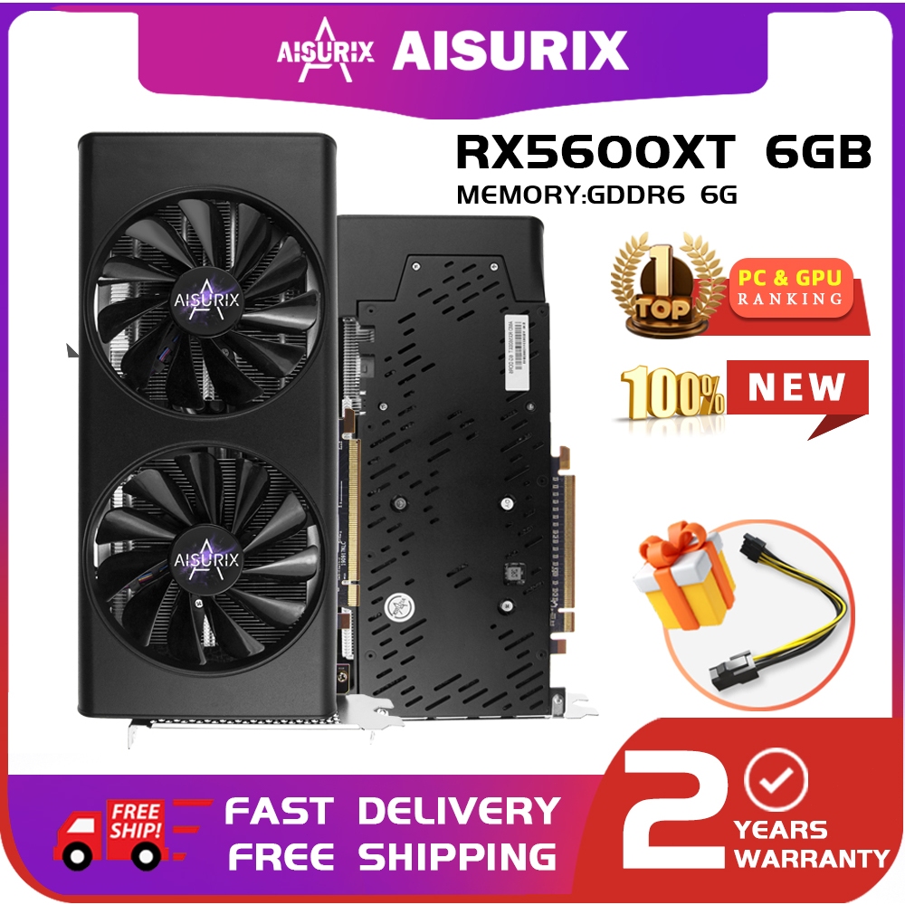 Aisurix กราฟิกการ์ด RX5600XT 6GB AMD Radeon คอมพิวเตอร์ GPU การ์ดสําหรับเล่นเกมทํางานสํานักงาน